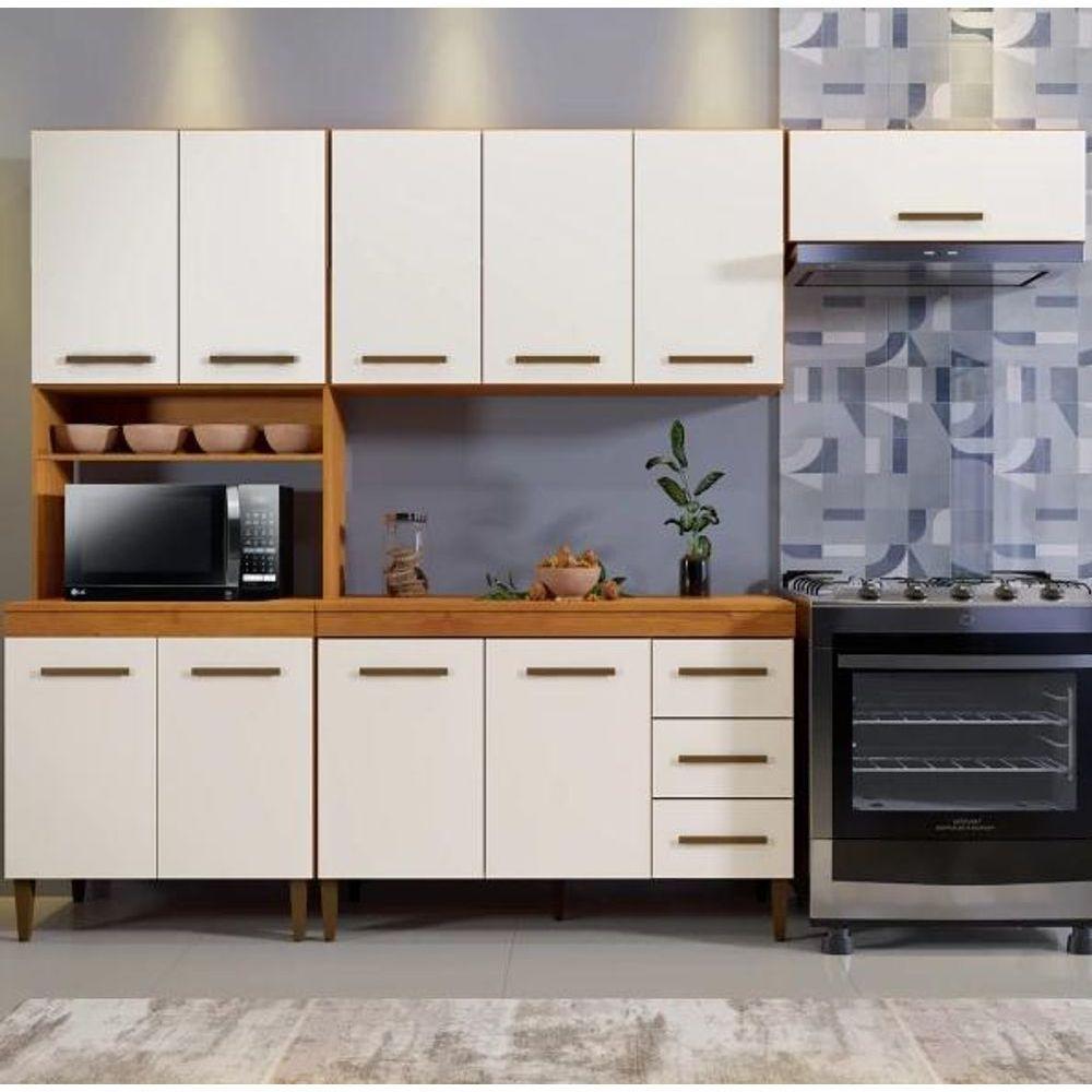 Cozinha Completa Atenas 10 Portas 3 Gavetas Kaiki Móveis - Nature/off - 1