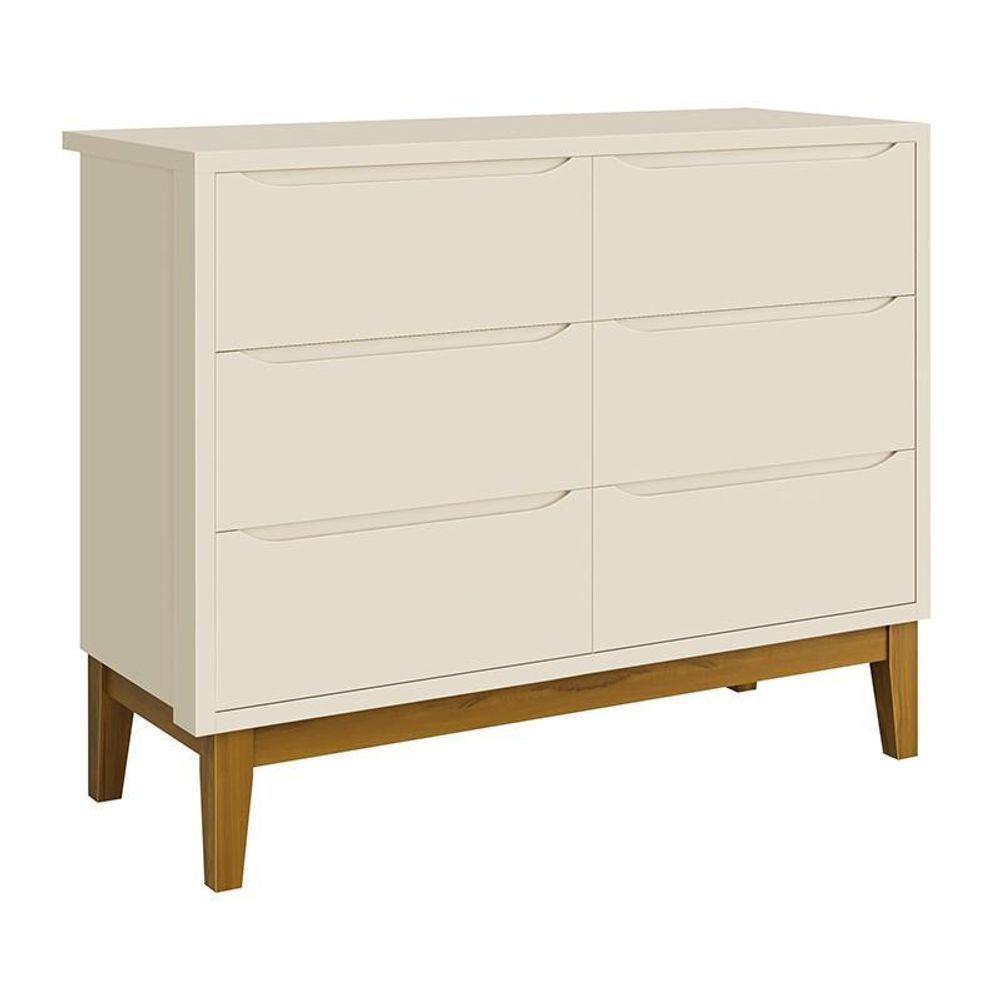 Jogo De Quarto Infantil Classic Cômoda 6 Gavetas E Berço Areia Fosco Com Pés Amadeirado - Reller Móveis Areia Fosco - 2