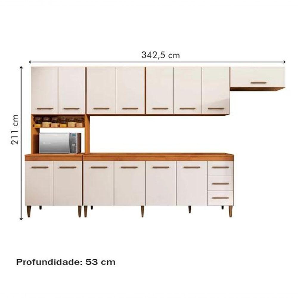 Cozinha Completa Atenas 14 Portas 3 Gavetas Kaiki Móveis - Nature/off - 3