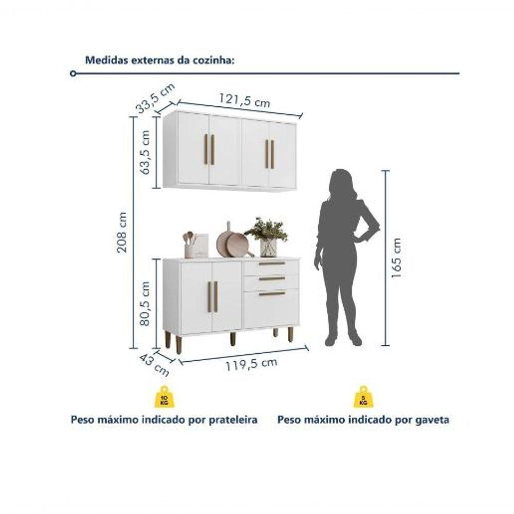 Cozinha Lorena 7 Portas 2 Gavetas Kaiki Móveis - Branco - 4