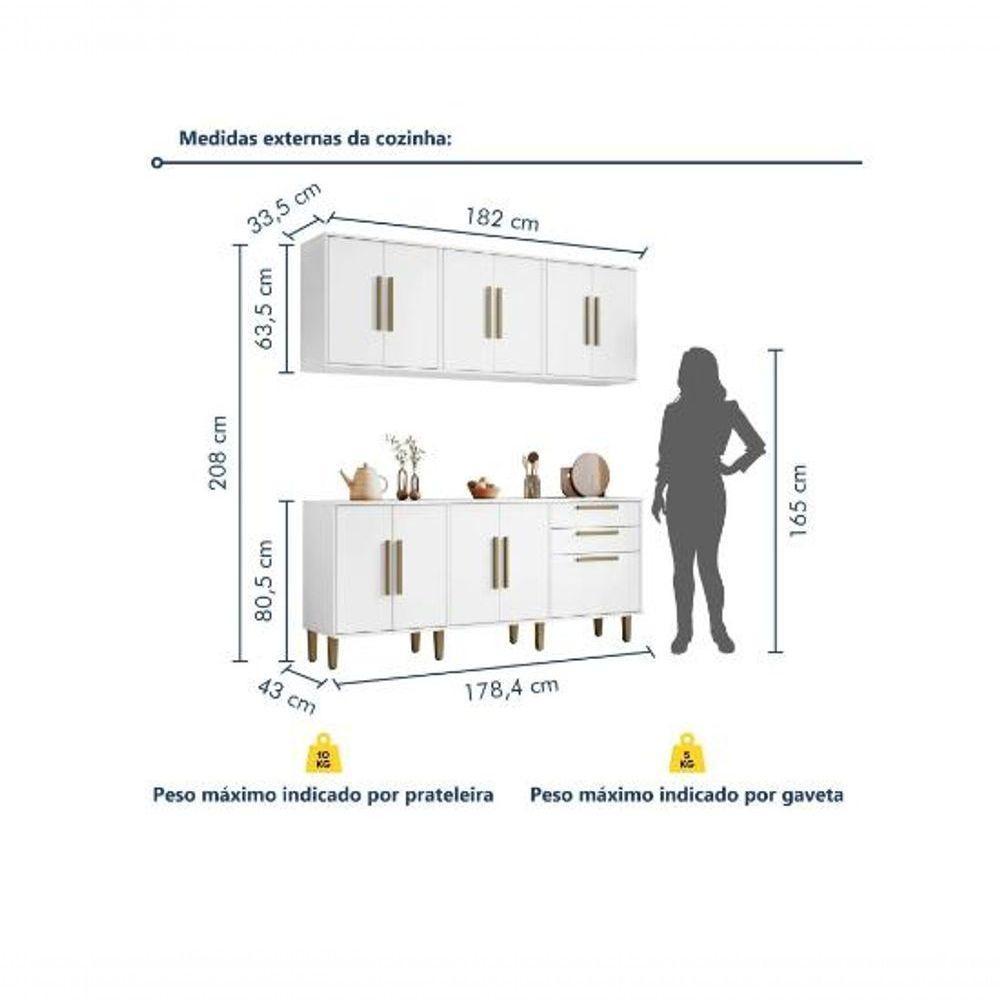 Cozinha Completa 11 Portas 2 Gavetas Lorena Kaiki Móveis - Branco - 3