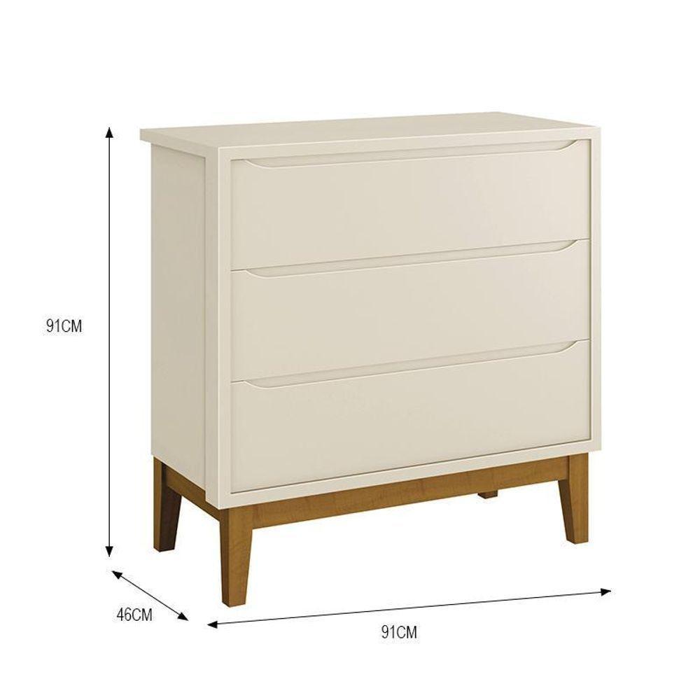 Dormitório Infantil Classic 3 Portas, Cômoda 3 Gavetas E Berço Areia Fosco Com Pés Amadeirado - Reller Móveis Areia Fosco - 7