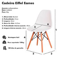 Conjunto Mesa 4 Cadeiras Brancas Eames Eiffel 90cm Base Madeira Tampo Branco - 6