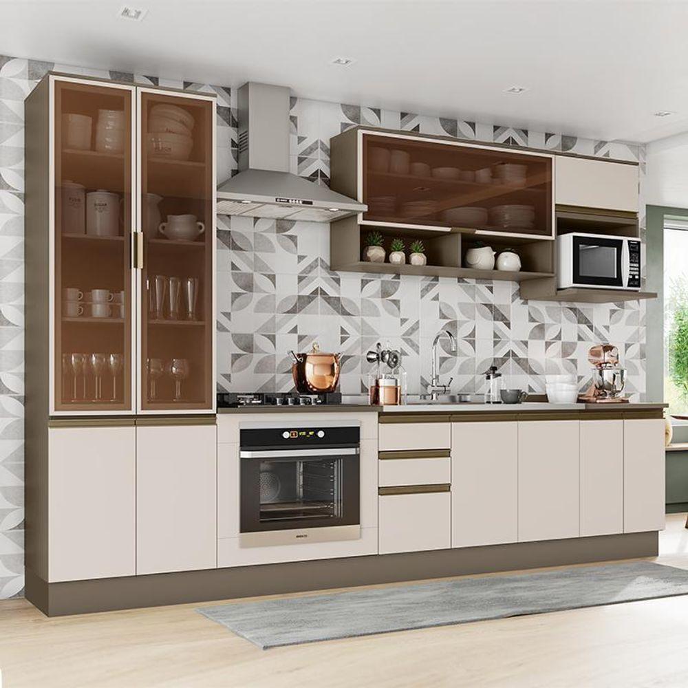 Cozinha Completa 7 Peças Connect Duna/cristal Com Cristaleira E Rodapé - Móveis Henn Duna/cristal - 2