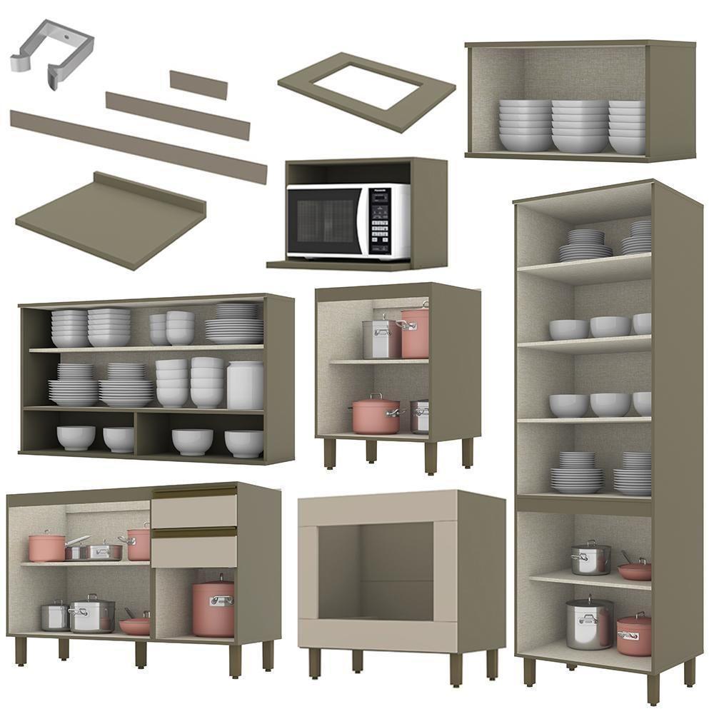 Cozinha Completa 7 Peças Connect Duna/cristal Com Cristaleira E Rodapé - Móveis Henn Duna/cristal - 4
