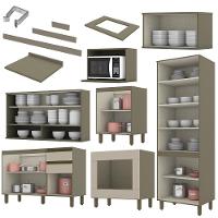 Cozinha Completa 7 Peças Connect Duna/cristal Com Cristaleira E Rodapé - Móveis Henn Duna/cristal