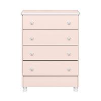 Jogo De Quarto Infantil Doce Sonho Cômoda 4 Gavetas E Berço Rosa Acetinado Com Rodízio - Qmovi Rosa Acetinado