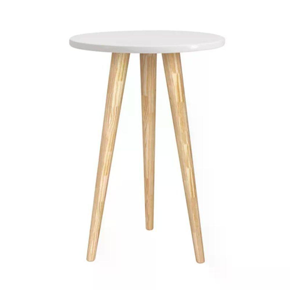 Mesa De Canto Theo Branco Fosco Com Pés Madeira Natural - Reller Móveis Branco Fosco - 1