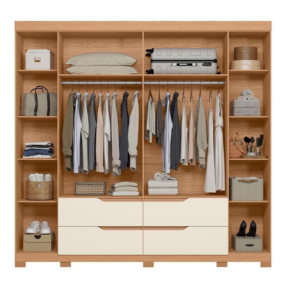 Guarda Roupa Casal Doble 4 Portas E 4 Gavetas Freijó/off White - Móveis Albatroz Freijó/off White - 3
