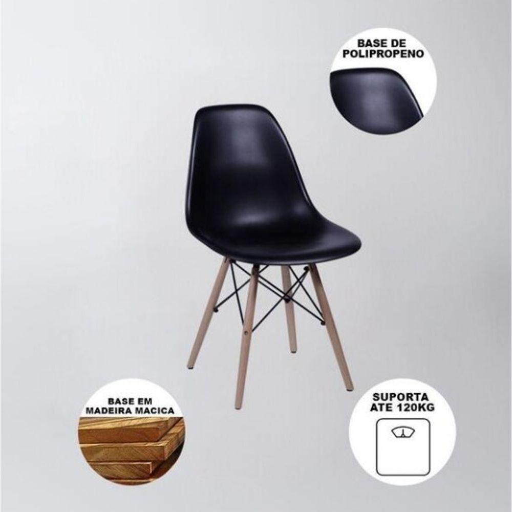 Conjunto De Mesa De Jantar Eames Eiffel Redonda 90cm Tampo De Madeira Preto Com 4 Cadeiras Pretas - 5