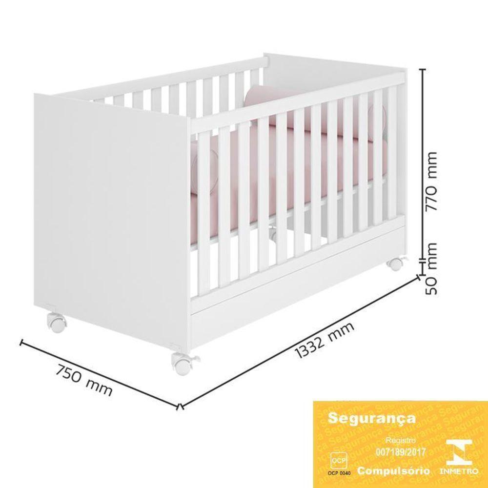 Dormitório Doce Sonho 3 Portas, Cômoda 1 Porta E Berço Mini Cama Branco Com Rodízio - Qmovi Branco - 5