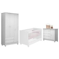 Dormitório Doce Sonho 3 Portas, Cômoda 1 Porta E Berço Mini Cama Branco Com Rodízio - Qmovi Branco - 1