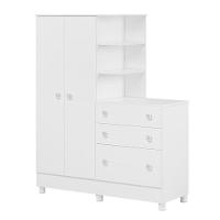 Dormitório Doce Sonho Guarda Roupa Com Cômoda Com Pés E Berço Reto Branco - Qmovi Branco - 3