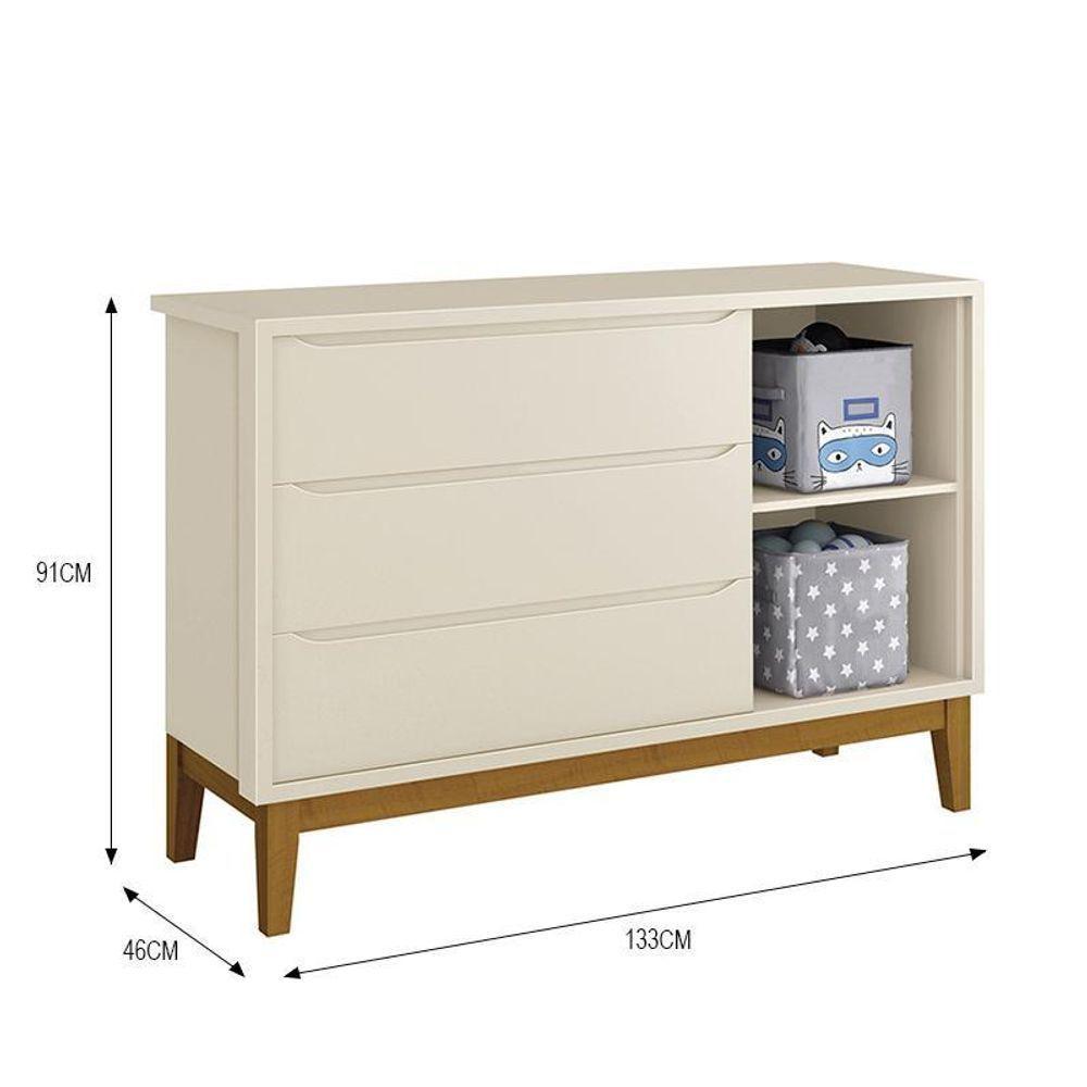 Dormitório Infantil Classic 3 Portas, Cômoda 1 Porta, Berço Areia Fosco Com Pés Amadeirado E Colchão D18 - Reller Móveis Areia Fosco - 4