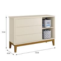 Dormitório Infantil Classic 3 Portas, Cômoda 1 Porta, Berço Areia Fosco Com Pés Amadeirado E Colchão D18 - Reller Móveis Areia Fosco