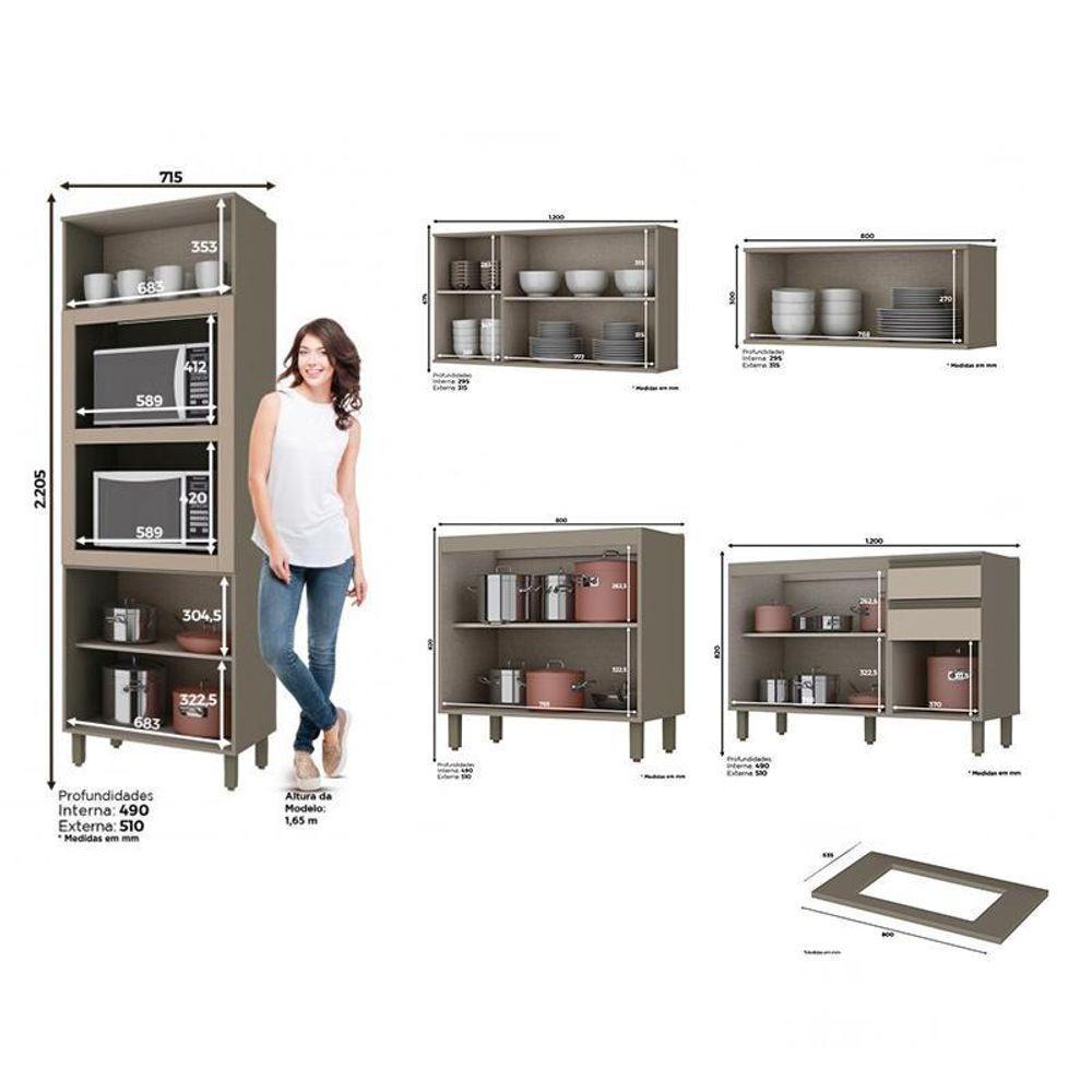 Cozinha Modulada Connect 5 Peças Duna/cristal Com Torre Quente 2 Fornos - Móveis Henn Duna/cristal - 4