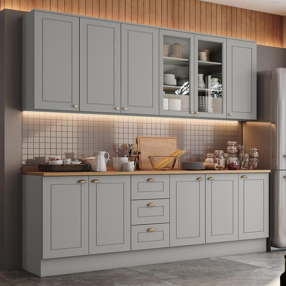 Cozinha Completa Americana 6 Peças Cinza/nature Com Tampo - Móveis Henn Cinza/nature - 2