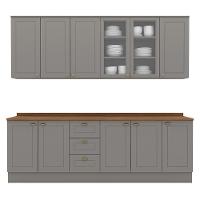 Cozinha Completa Americana 6 Peças Cinza/nature Com Tampo - Móveis Henn Cinza/nature - 1