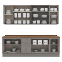 Cozinha Completa Americana 6 Peças Cinza/nature Com Tampo - Móveis Henn Cinza/nature - 6