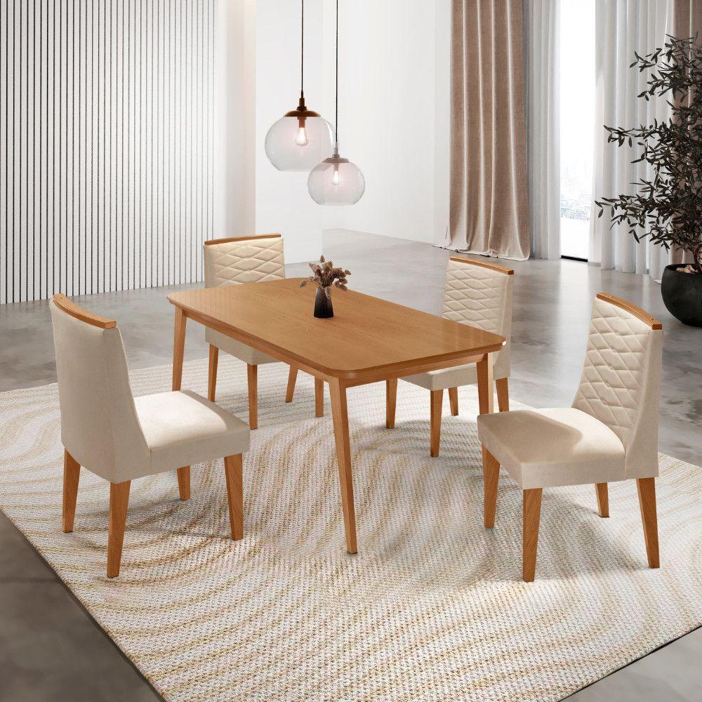 Mesa De Jantar Copper 120cm Tampo Mdf Com 4 Cadeiras Eloise Veludo Creme/naturalle/naturalle - 1