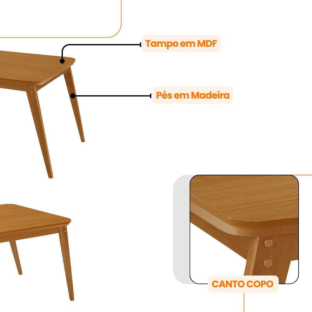Mesa De Jantar Copper 120cm Tampo Mdf Com 4 Cadeiras Eloise Veludo Creme/naturalle/naturalle - 5
