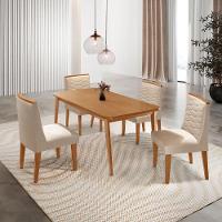 Mesa De Jantar Copper 120cm Tampo Mdf Com 4 Cadeiras Eloise Veludo Creme/naturalle/naturalle - 1