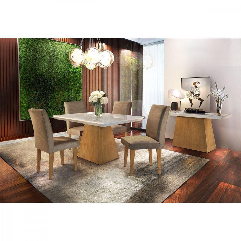 Conjunto Sala De Jantar Luna 120 Mdf Com 4 Cadeiras - 1