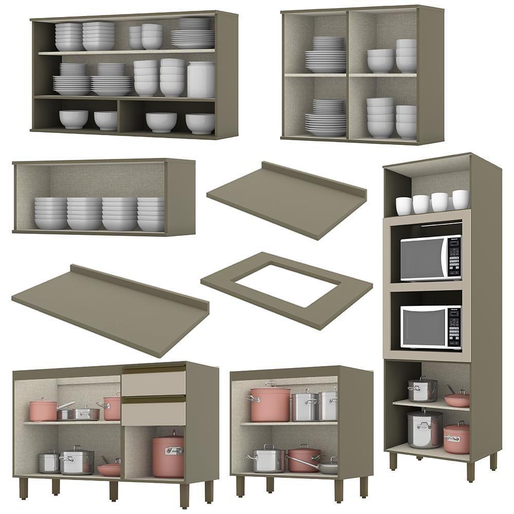 Cozinha Completa 7 Peças Connect Duna/cristal Com Torre Quente E Aéreo Vidro - Móveis Henn Duna/cristal - 4