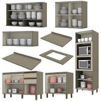 Cozinha Completa 7 Peças Connect Duna/cristal Com Torre Quente E Aéreo Vidro - Móveis Henn Duna/cristal