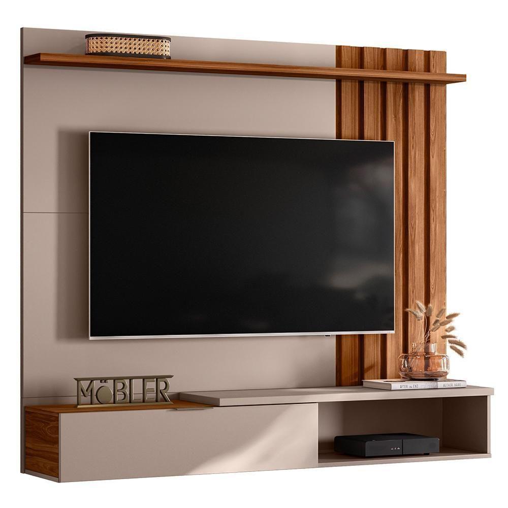 Home Suspenso Vegas 160cm Grigio Fosco/cinamomo Mel Para Tv Até 65” - Mobler Grigio Fosco/cinamomo Mel - 1