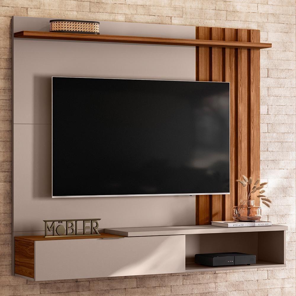 Home Suspenso Vegas 160cm Grigio Fosco/cinamomo Mel Para Tv Até 65” - Mobler Grigio Fosco/cinamomo Mel - 2