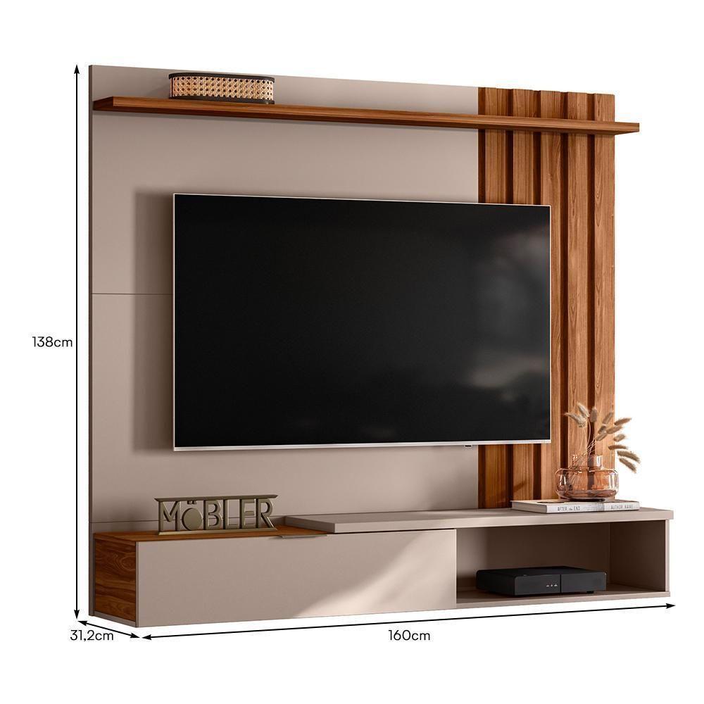 Home Suspenso Vegas 160cm Grigio Fosco/cinamomo Mel Para Tv Até 65” - Mobler Grigio Fosco/cinamomo Mel - 6