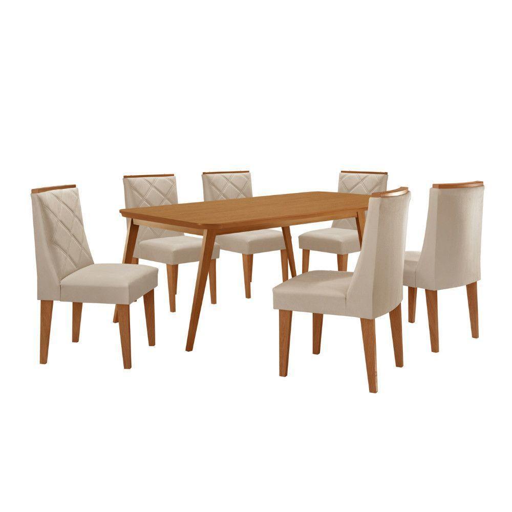 Mesa De Jantar Copper 180cm Tampo Com 6 Cadeiras Moderna Veludo Creme/naturalle/naturalle - 2