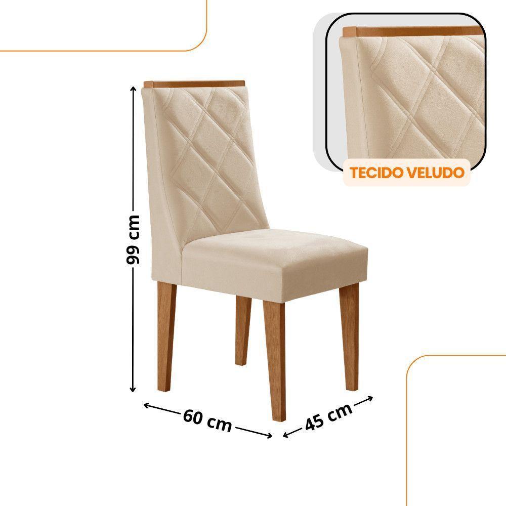 Mesa De Jantar Copper 180cm Tampo Com 6 Cadeiras Moderna Veludo Creme/naturalle/naturalle - 3