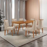 Mesa De Jantar Copper 180cm Tampo Com 6 Cadeiras Moderna Veludo Creme/naturalle/naturalle - 1