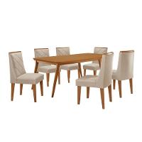 Mesa De Jantar Copper 180cm Tampo Com 6 Cadeiras Moderna Veludo Creme/naturalle/naturalle - 2