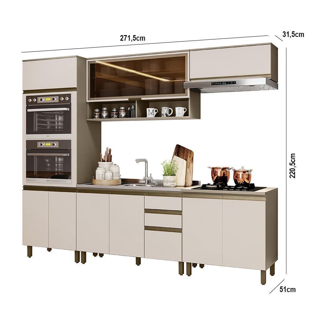 Cozinha Completa 5 Peças Connect Duna/cristal Com Aéreo Basculante Vidro - Móveis Henn Duna/cristal - 5