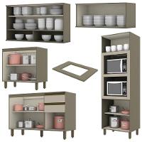 Cozinha Completa 5 Peças Connect Duna/cristal Com Aéreo Basculante Vidro - Móveis Henn Duna/cristal