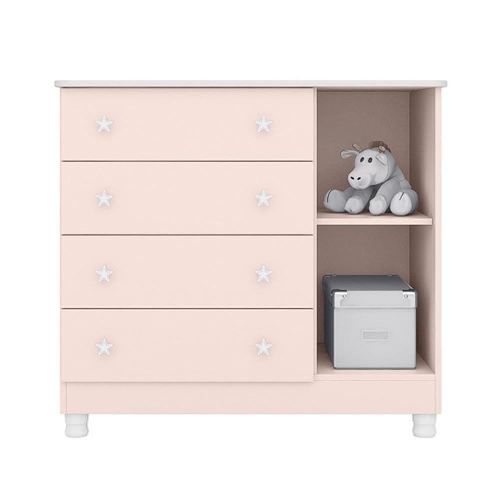Jogo De Quarto Doce Sonho Guarda Roupa 2 Portas E Cômoda 1 Porta Rosa Acetinado Com Pés - Qmovi Rosa Acetinado - 3