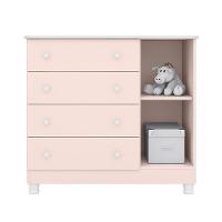 Jogo De Quarto Doce Sonho Guarda Roupa 2 Portas E Cômoda 1 Porta Rosa Acetinado Com Pés - Qmovi Rosa Acetinado - 3