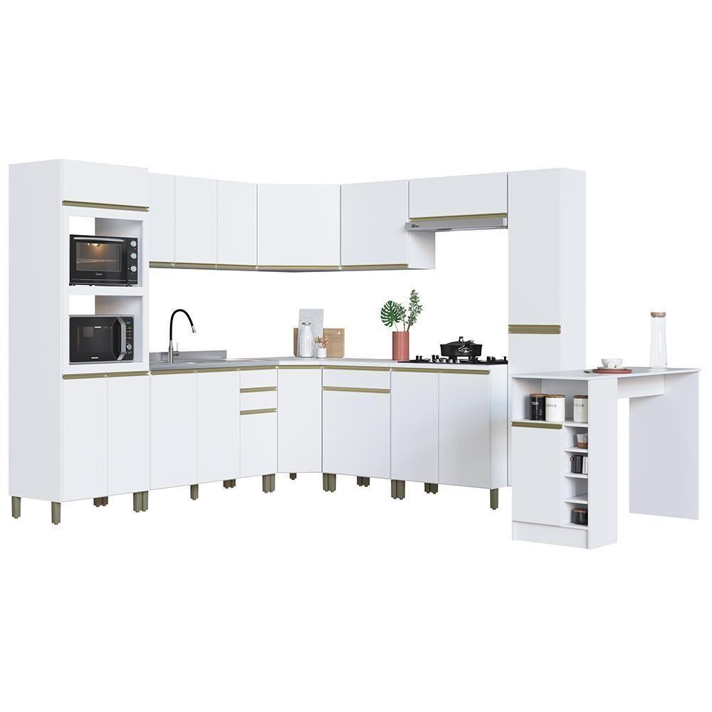 Cozinha Modulada De Canto Dinamarca 11 Peças Com Torre Quente 2 Fornos E Bancada Branco - Indékes Branco - 1