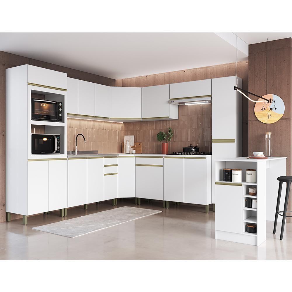 Cozinha Modulada De Canto Dinamarca 11 Peças Com Torre Quente 2 Fornos E Bancada Branco - Indékes Branco - 2
