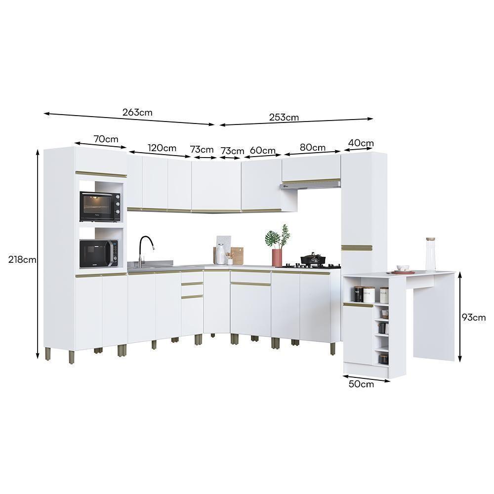 Cozinha Modulada De Canto Dinamarca 11 Peças Com Torre Quente 2 Fornos E Bancada Branco - Indékes Branco - 4