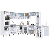 Cozinha Modulada De Canto Dinamarca 11 Peças Com Torre Quente 2 Fornos E Bancada Branco - Indékes Branco - 3