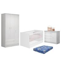 Dormitório Doce Sonho 3 Portas, Cômoda 1 Porta E Berço Mini Cama Branco Com Colchão - Qmovi Branco - 1