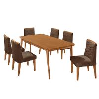 Mesa De Jantar Copper 180cm Tampo Mdf Com 6 Cadeiras Eloise Veludo Marrom/naturalle/naturalle - 2