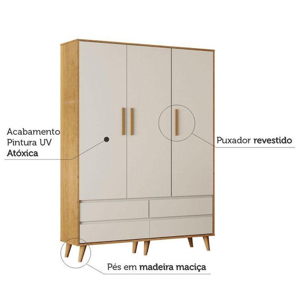 Berço Americano Ludmila E Guarda Roupa Infantil Lorena 3 Portas Off White Bétula Com Colchão Ortobom - Carolina Baby - 7