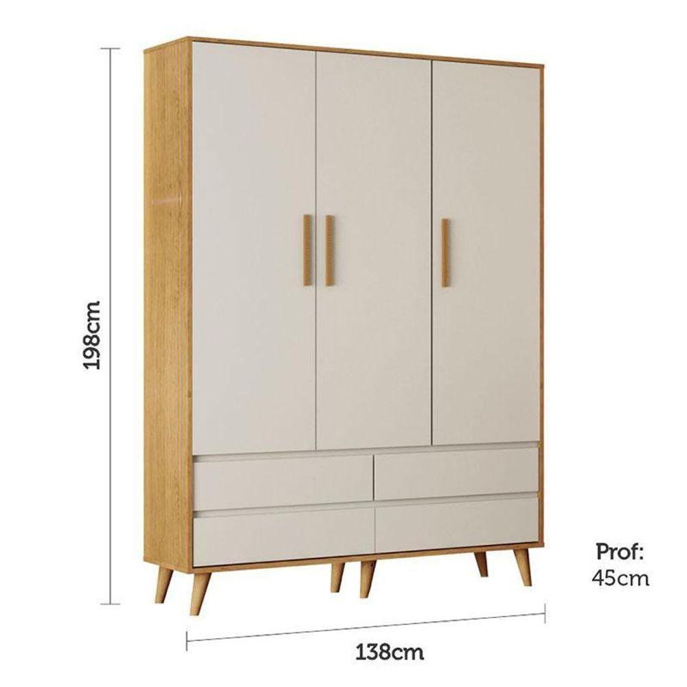 Berço Americano Ludmila E Guarda Roupa Infantil Lorena 3 Portas Off White Bétula Com Colchão Ortobom - Carolina Baby - 8