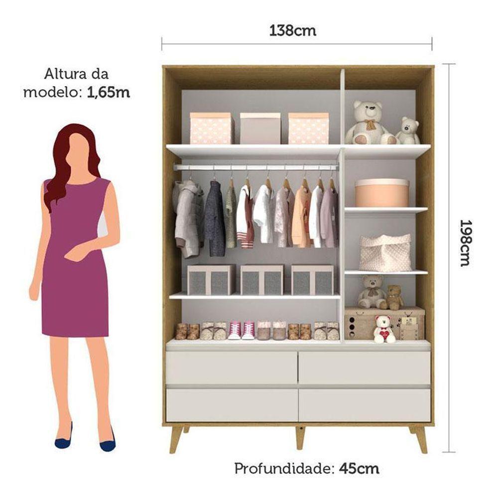 Berço Americano Ludmila E Guarda Roupa Infantil Lorena 3 Portas Off White Bétula Com Colchão Ortobom - Carolina Baby - 9