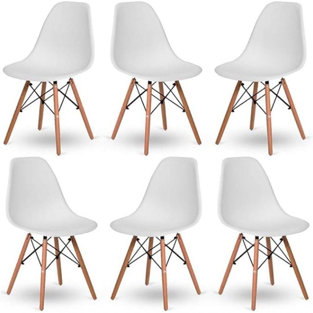 Conjunto Com 6 Cadeiras Eiffel Brancas – Design Moderno Com Base De Madeira Pé Palito - 1